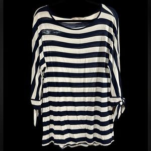 Soft Surroundings Blue White Striped Jersey Knit Tied Sleeve Tunic Top M Medium